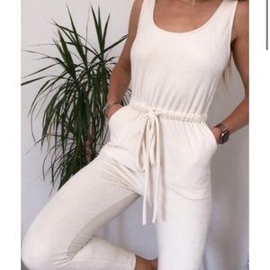 American Threads Cream Drawstring Taper Jumpsuit